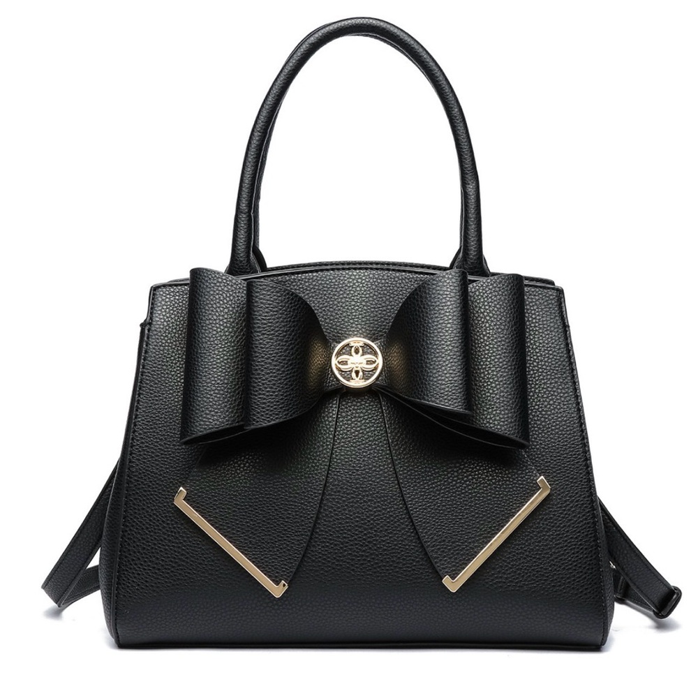 New Sophisticated Black Satchel with Bow Detail
